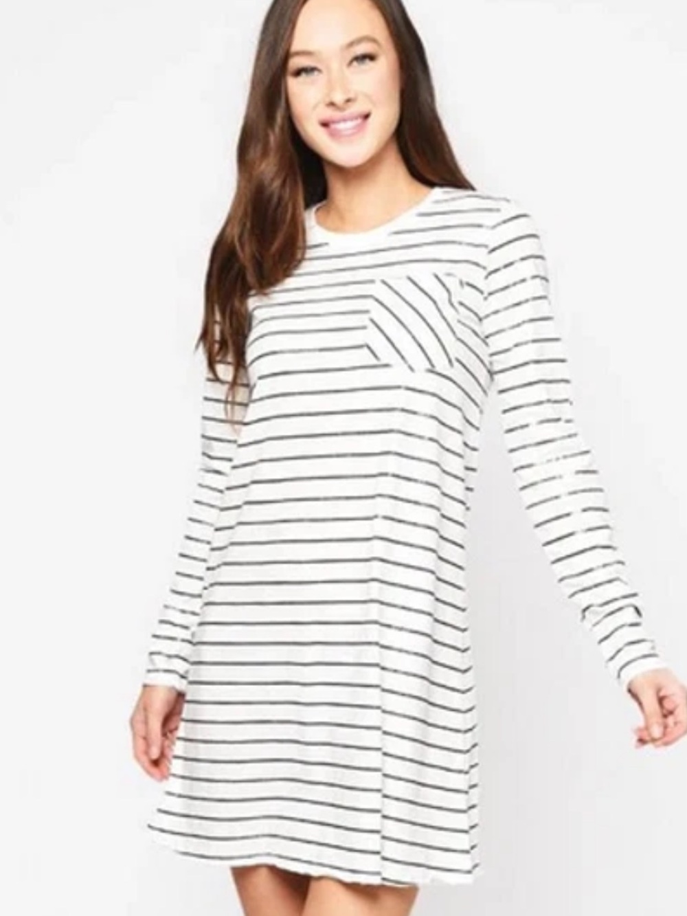 ATM Anthony Thomas Melillo Pima Cotton Sparkle Stripe Long-Sleeve Tee Dress
